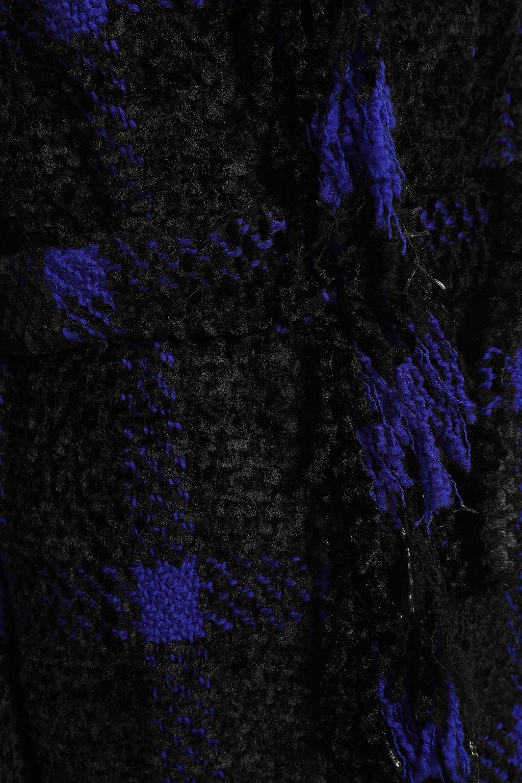 BALMAIN Fringed checked wool-blend tweed coat