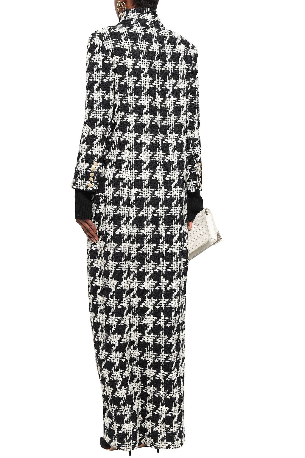 BALMAIN Houndstooth wool-blend tweed coat