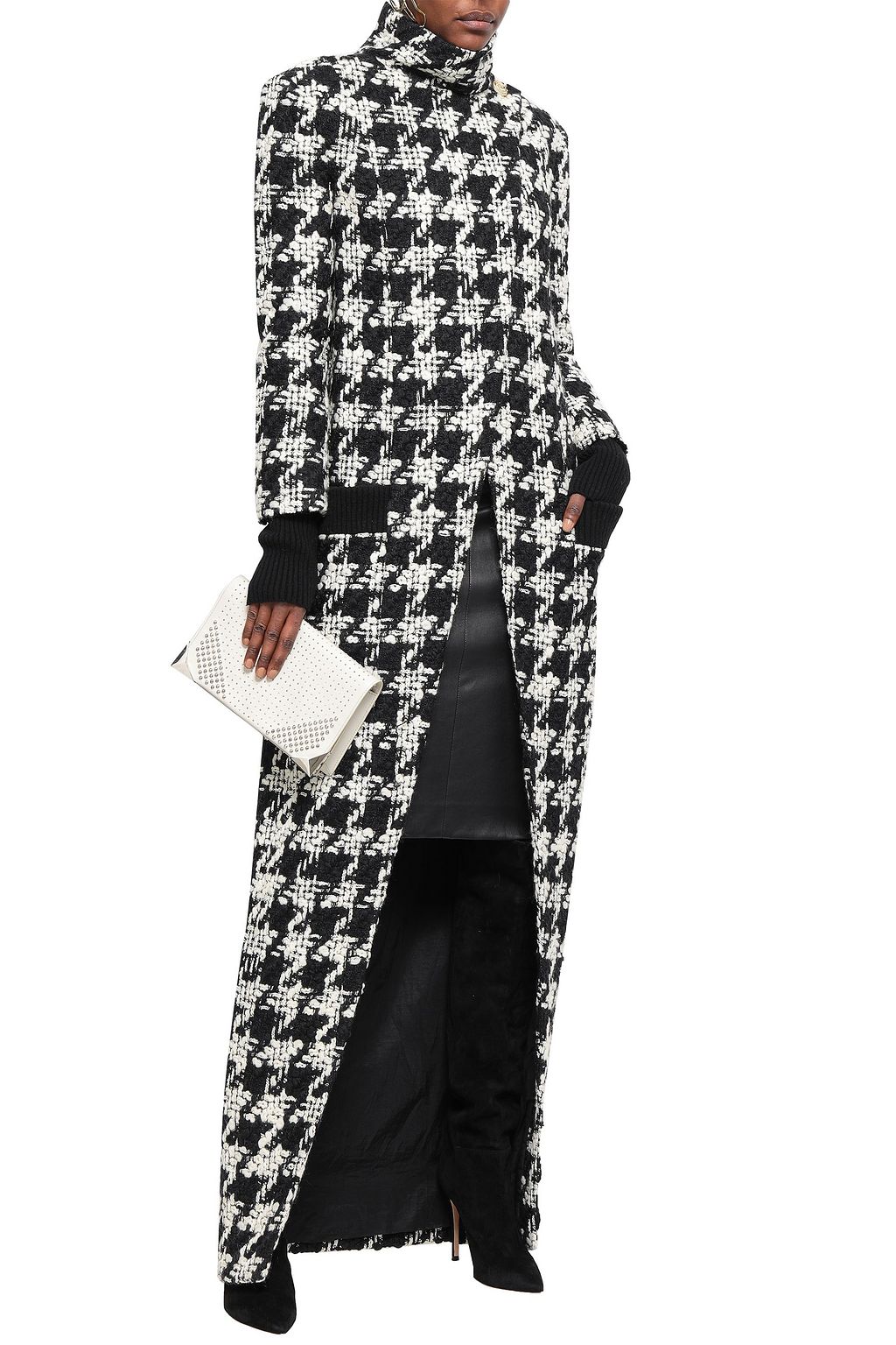 BALMAIN Houndstooth wool-blend tweed coat