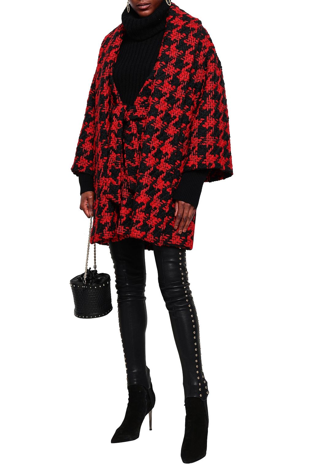 BALMAIN Oversized houndstooth wool-blend bouclé coat