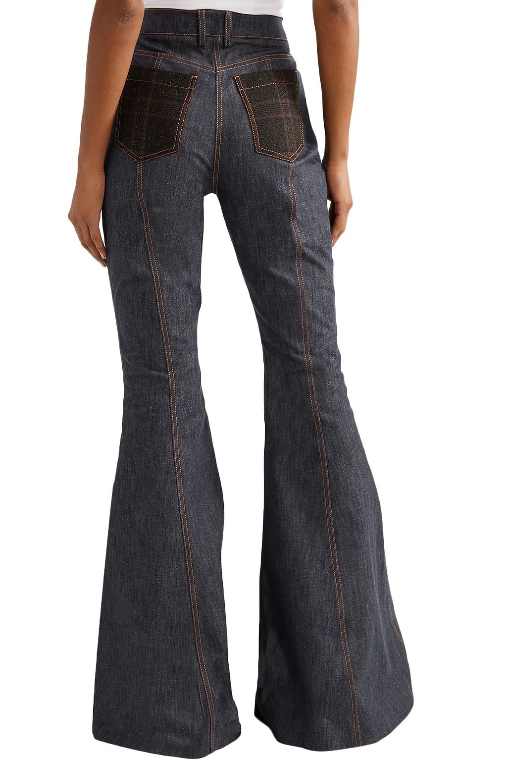 ROSIE ASSOULIN Checked tweed-paneled high-rise flared jeans
