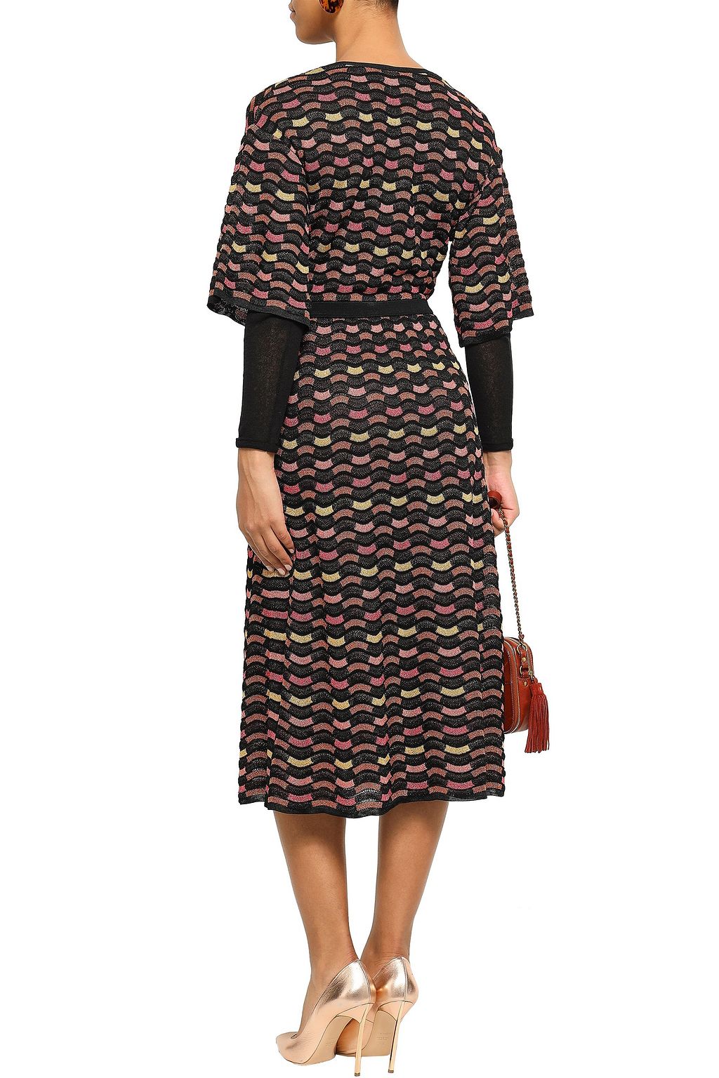 M MISSONI Layered metallic crochet-knit midi dress