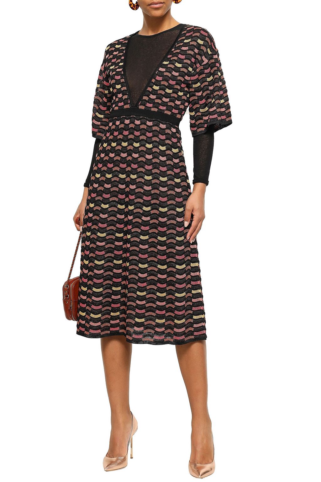 M MISSONI Layered metallic crochet-knit midi dress