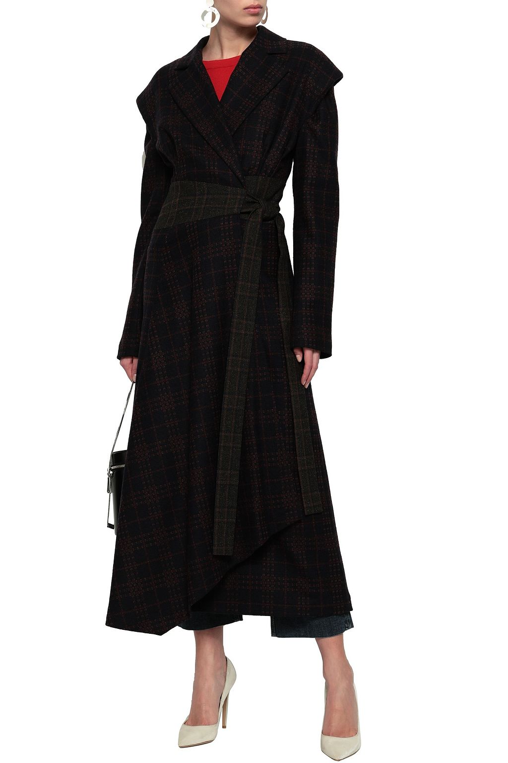 ROSIE ASSOULIN Belted checked wool-blend felt coat