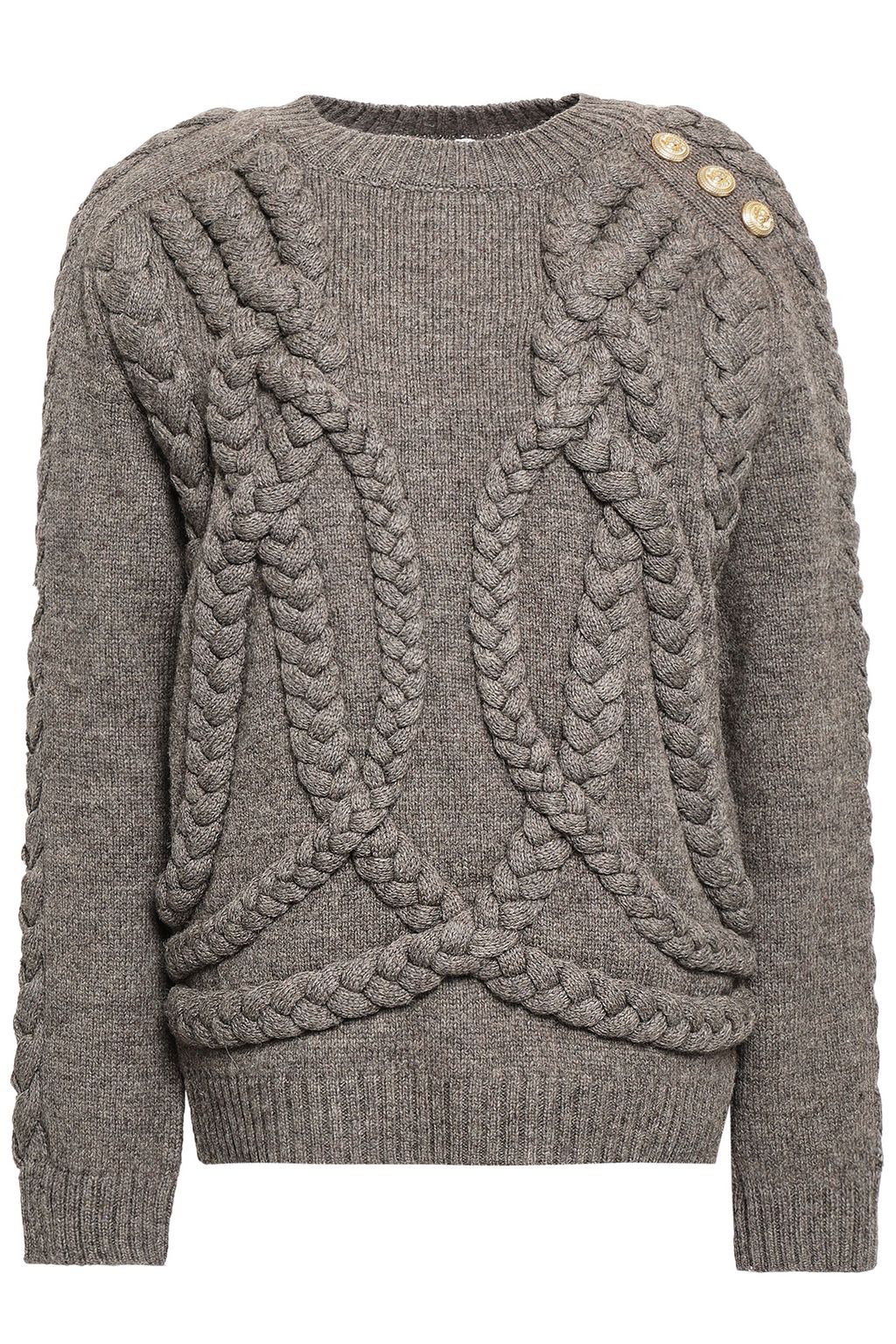 Button embellished cable knit wool sweater Button embellished cable knit wool sweater