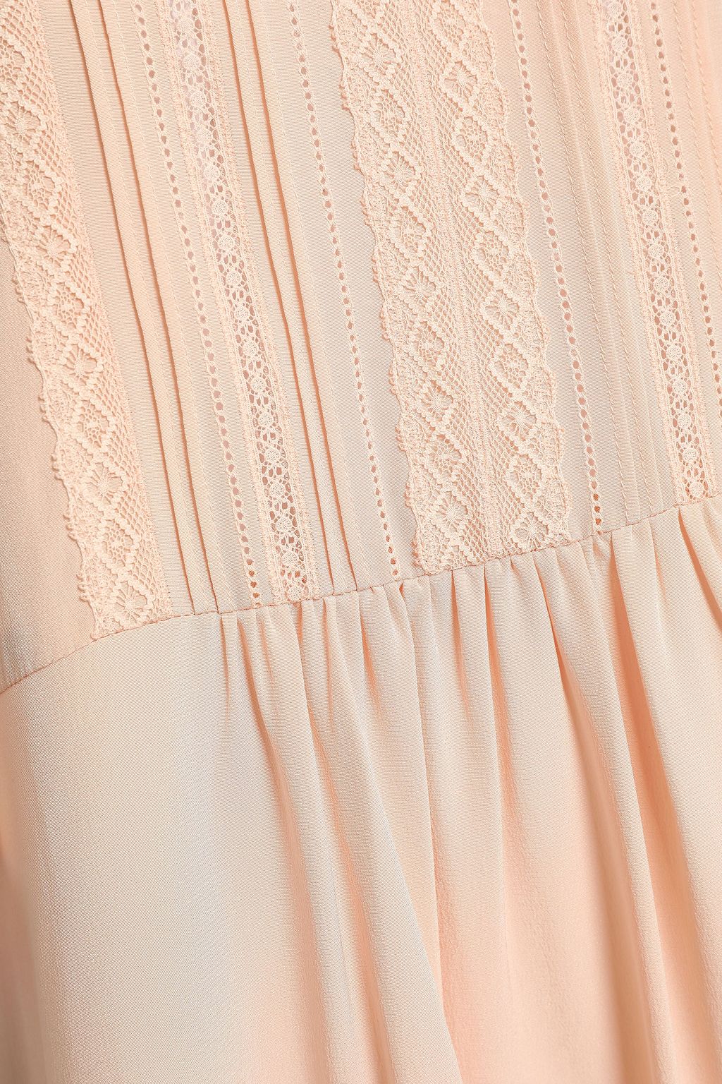 VANESSA BRUNO Lace-trimmed gathered silk crepe de chine mini dress