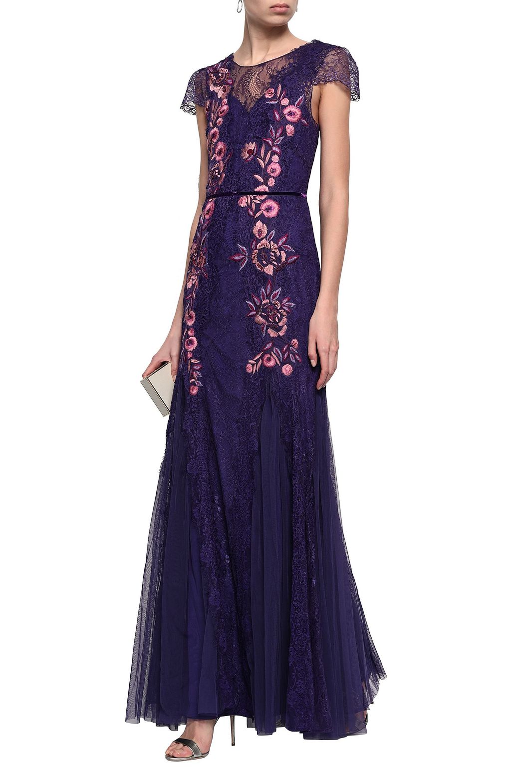 marchesa off shoulder fully embellished tulle gown