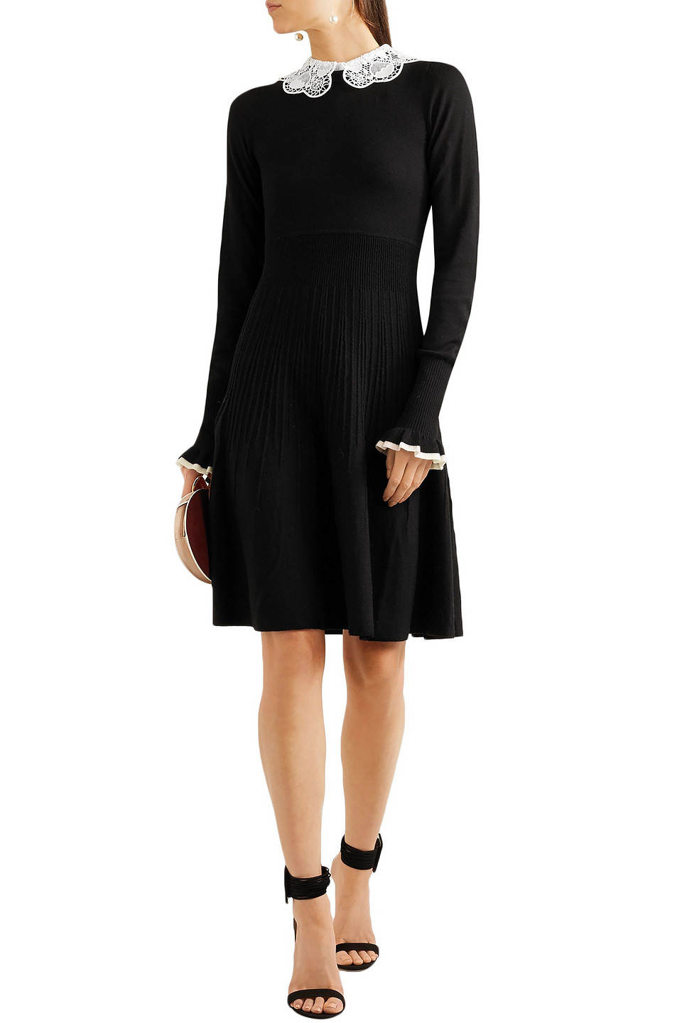 Temperley London Guipure Lace-trimmed Merino Wool Dress In Black