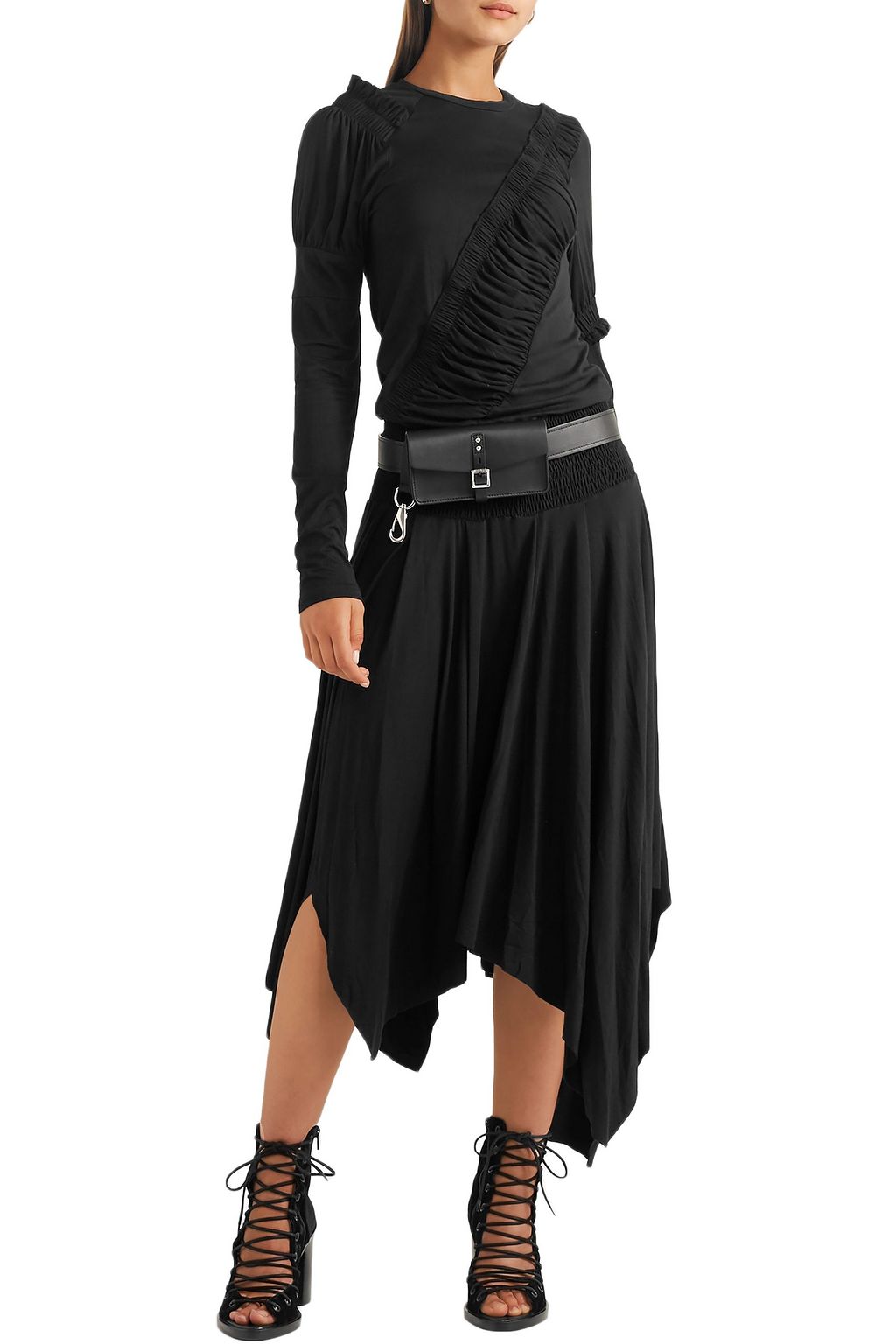 PREEN LINE Estela asymmetric ruched stretch-cotton jersey midi dress