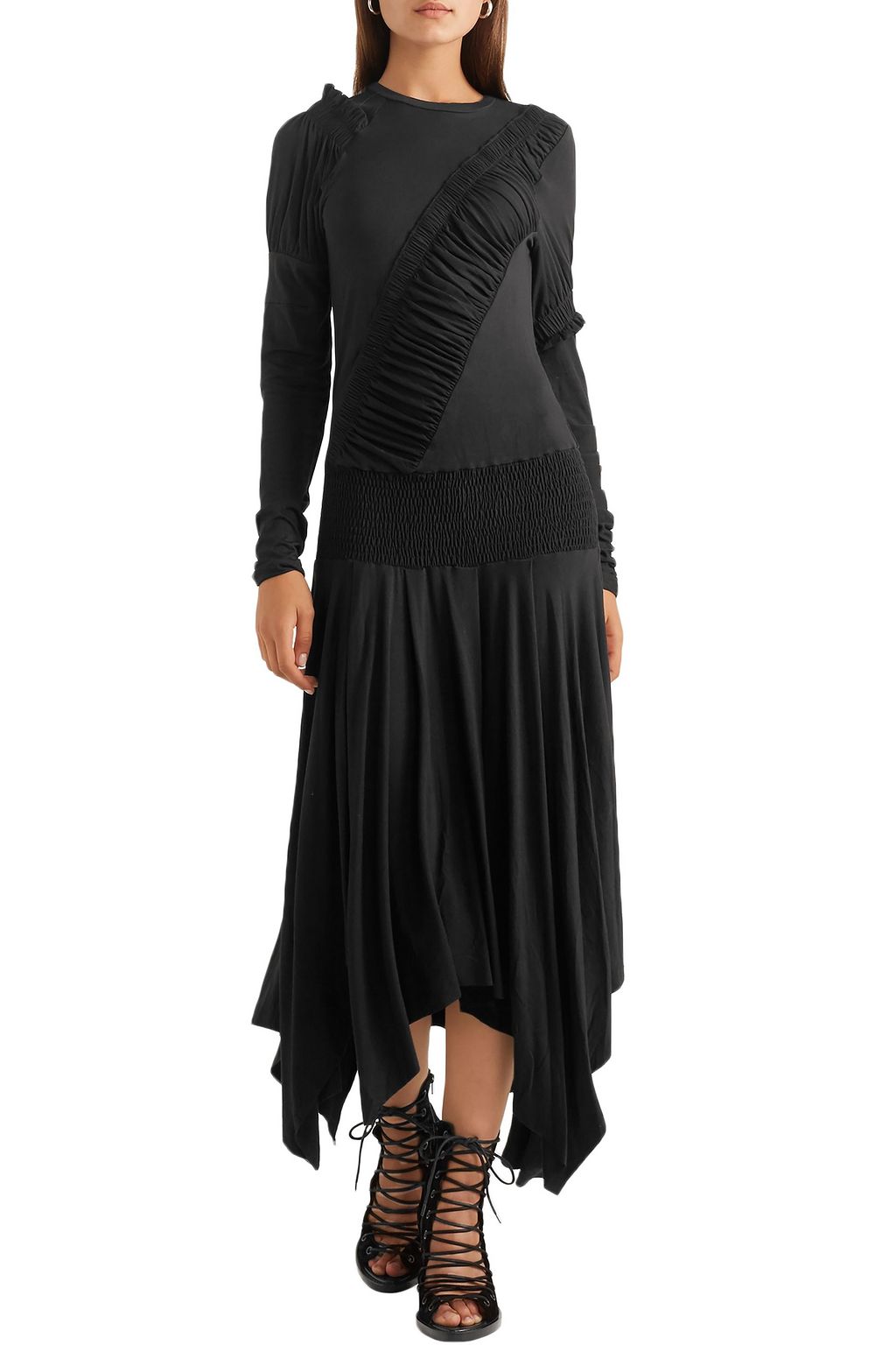 PREEN LINE Estela asymmetric ruched stretch-cotton jersey midi dress