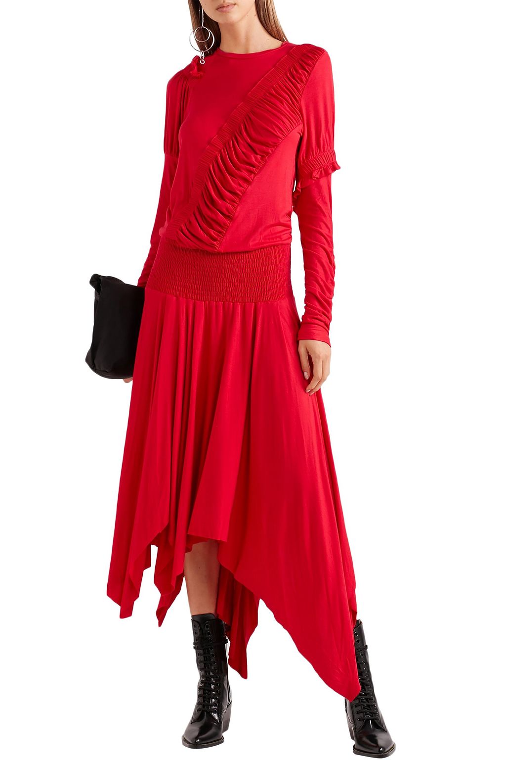 PREEN LINE Estela asymmetric ruched stretch-cotton jersey midi dress