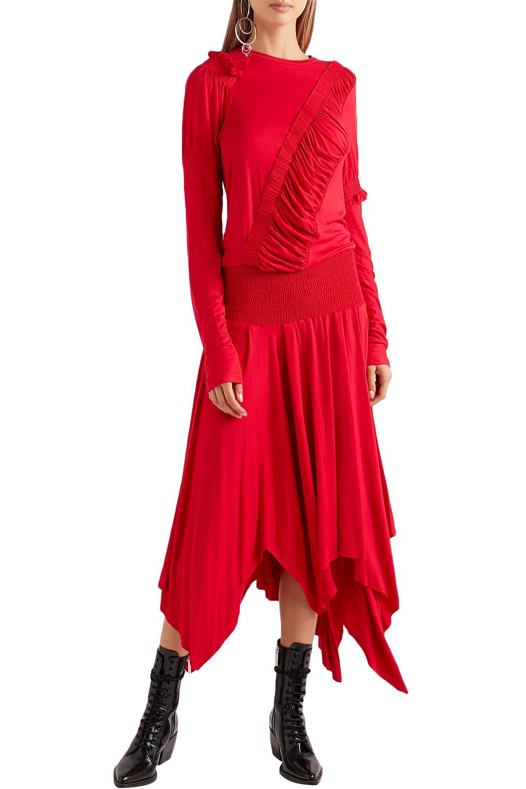 PREEN LINE Estela asymmetric ruched stretch-cotton jersey midi dress