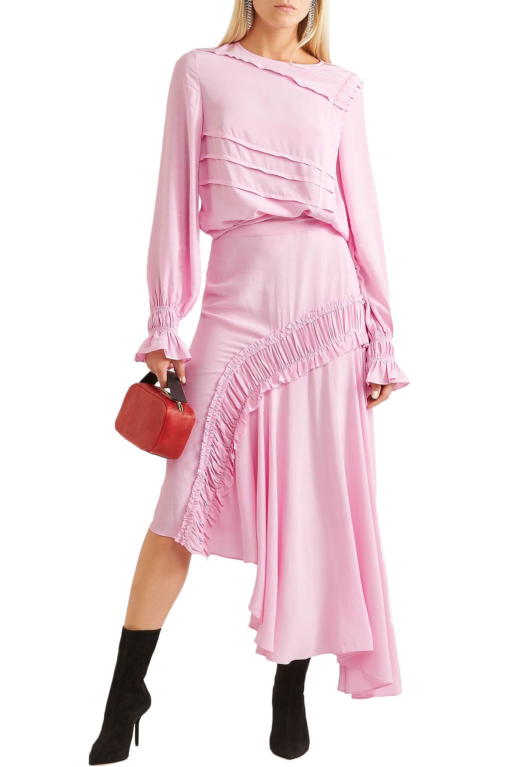 PREEN LINE Pleated crepe de chine blouse