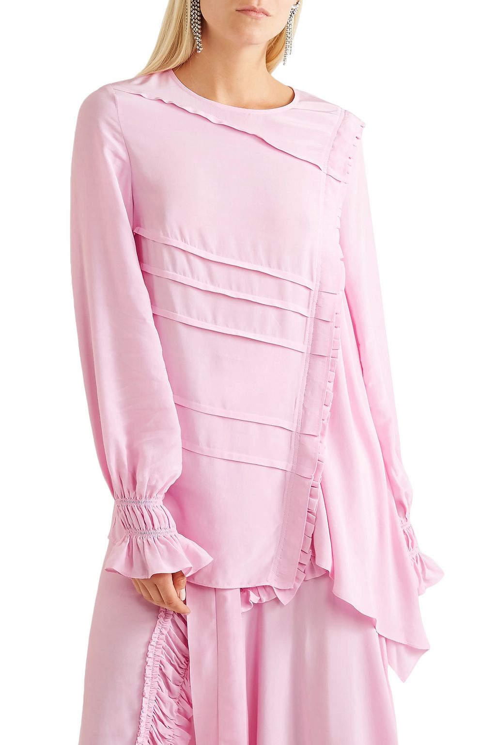 PREEN LINE Pleated crepe de chine blouse