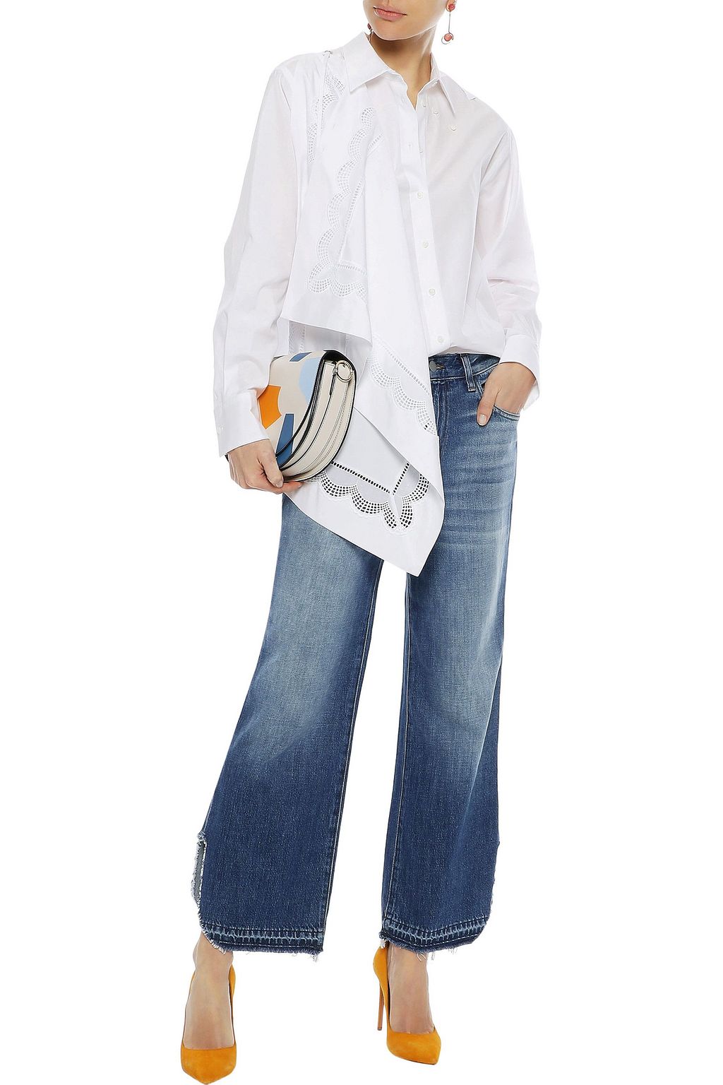 J BRAND Distressed mid-rise wide-leg jeans