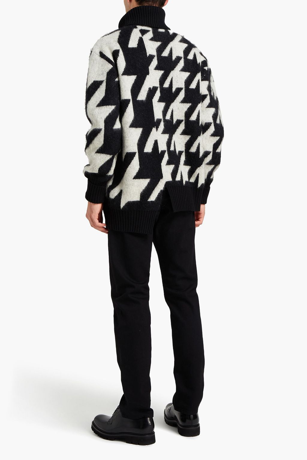 MCQUEEN Asymmetric houndstooth mohair-blend turtleneck sweater