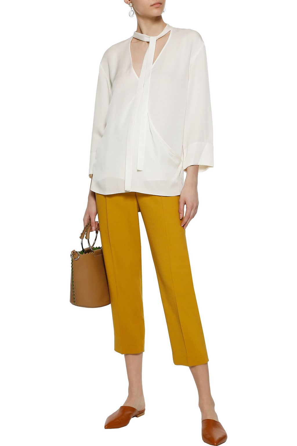 THEORY Pussy-bow wrap-effect silk-charmeuse blouse