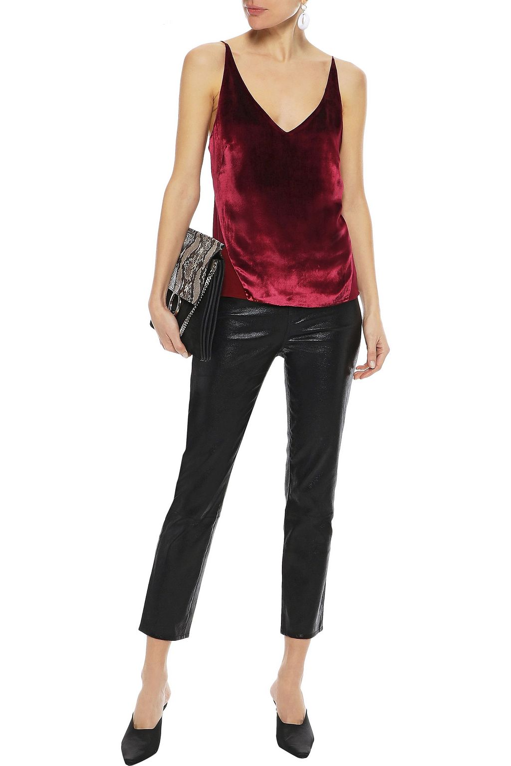 J BRAND Lucy velvet-paneled crepe de chine camisole