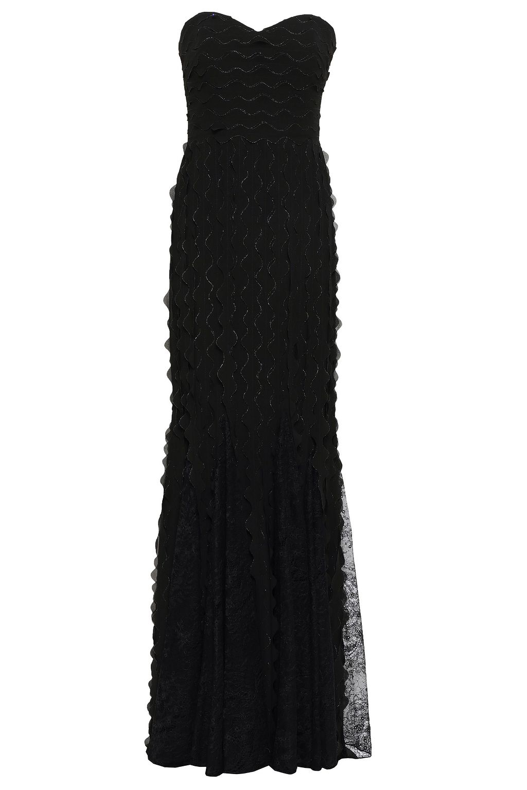badgley mischka black strapless lace gown