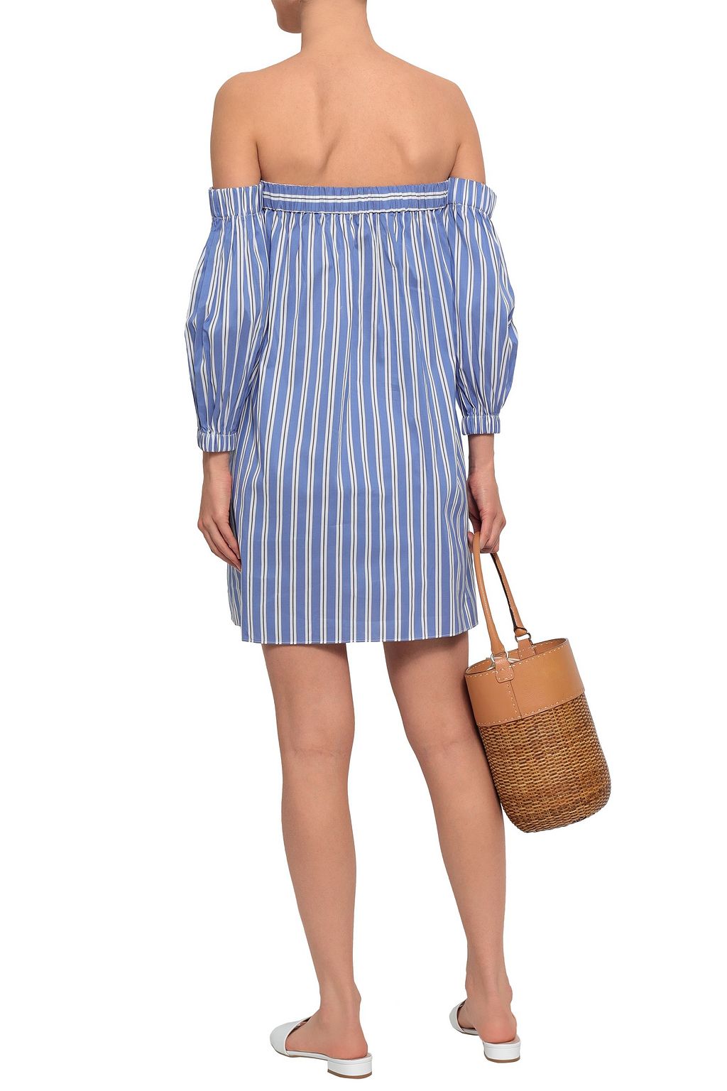 MILLY Off-the-shoulder striped cotton and silk-blend poplin mini dress