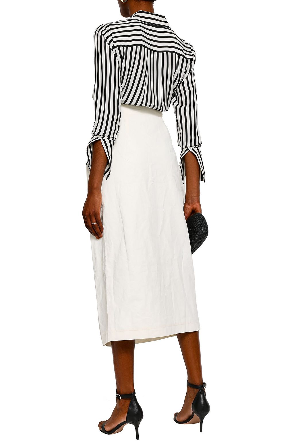 ANNA OCTOBER Wrap-effect coated linen-blend midi skirt