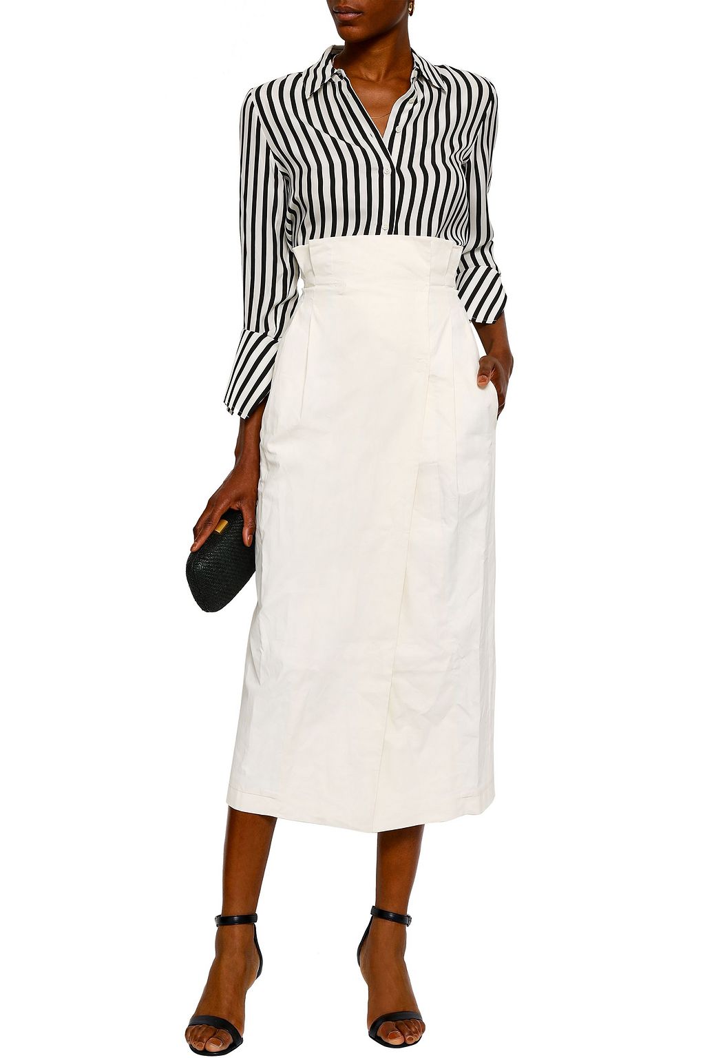 ANNA OCTOBER Wrap-effect coated linen-blend midi skirt