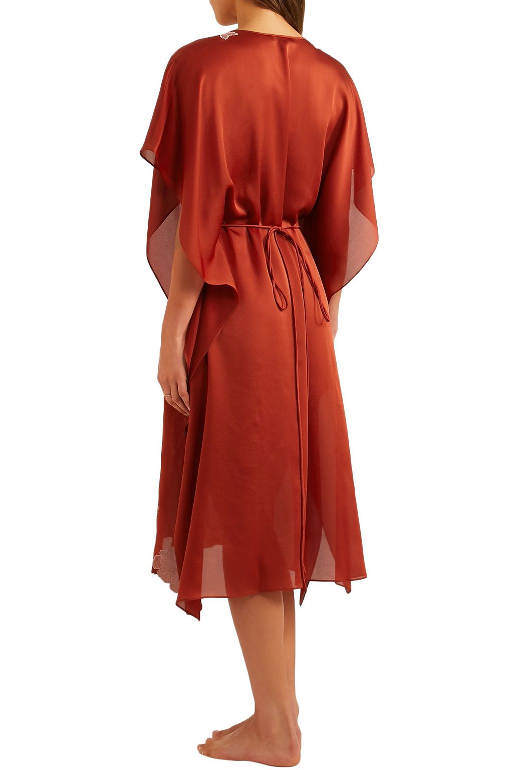 CARINE GILSON Chantilly lace-trimmed silk-satin kaftan