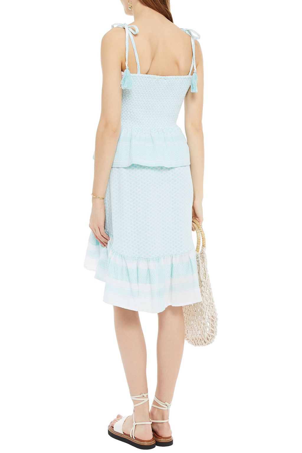 SUMMERY COPENHAGEN Tonje shirred cotton-jacquard peplum top