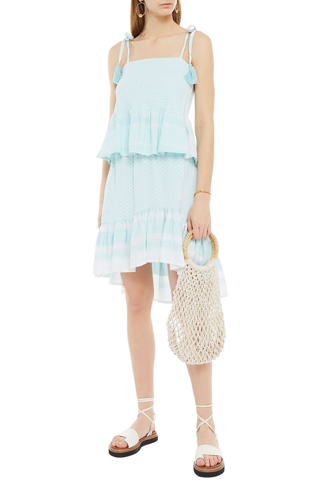 SUMMERY COPENHAGEN Tonje shirred cotton-jacquard peplum top