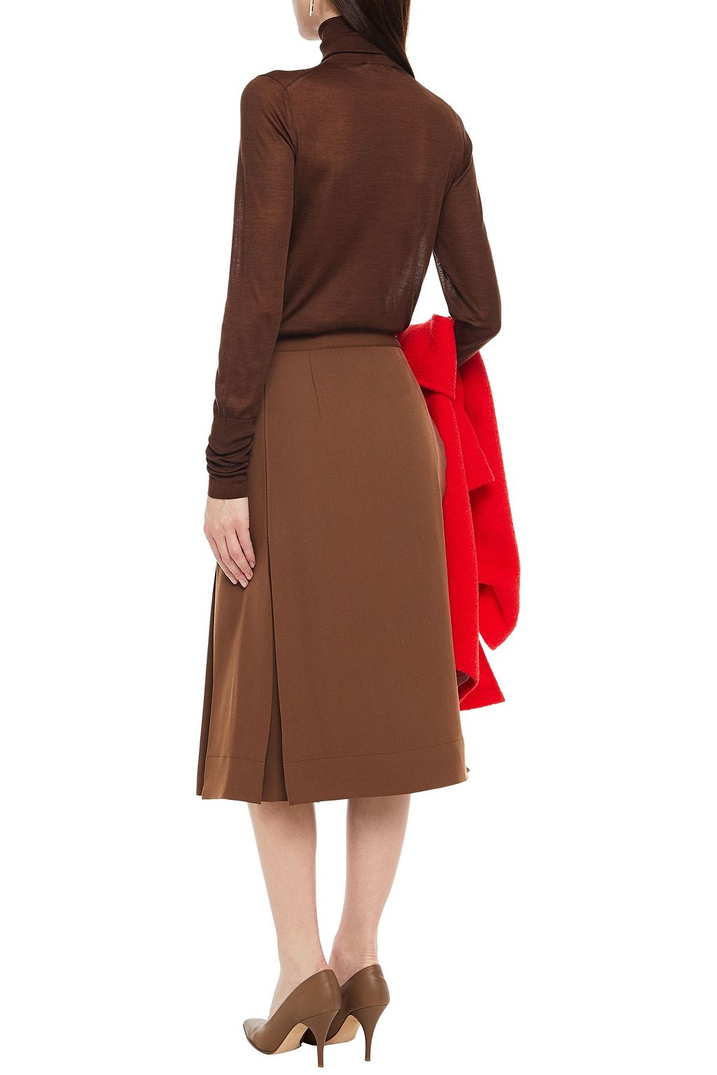 VICTORIA BECKHAM Plissierter Midirock aus Wolle mit Kettendetail