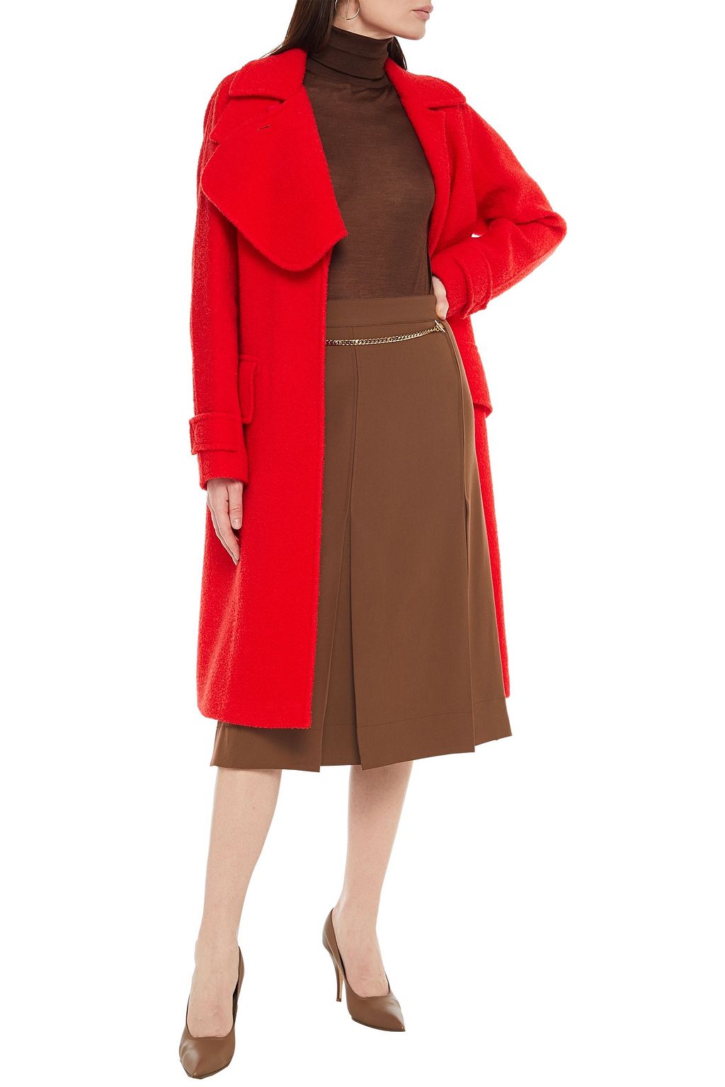 VICTORIA BECKHAM Plissierter Midirock aus Wolle mit Kettendetail