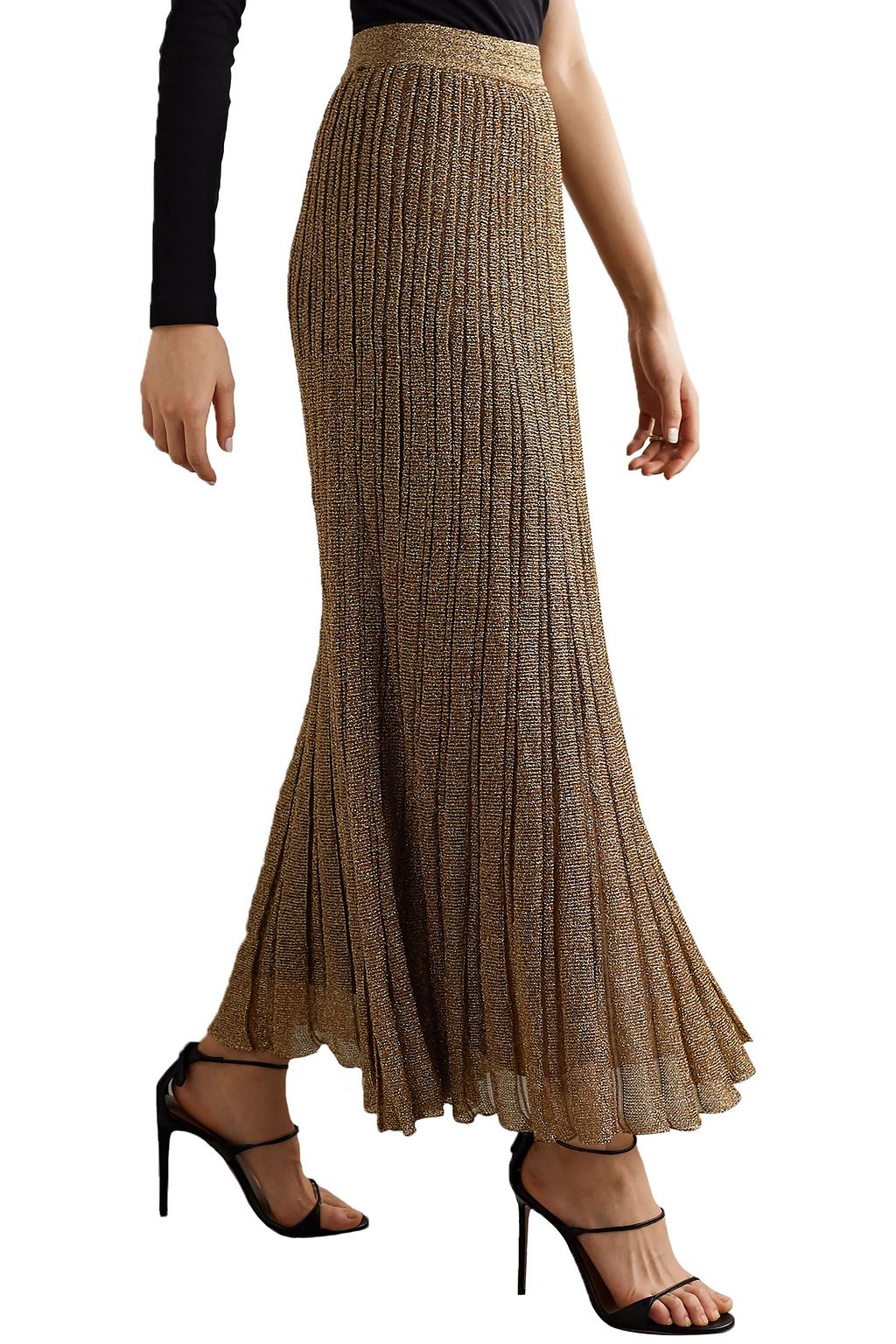 MISSONI Metallic ribbed crochet-knit midi skirt