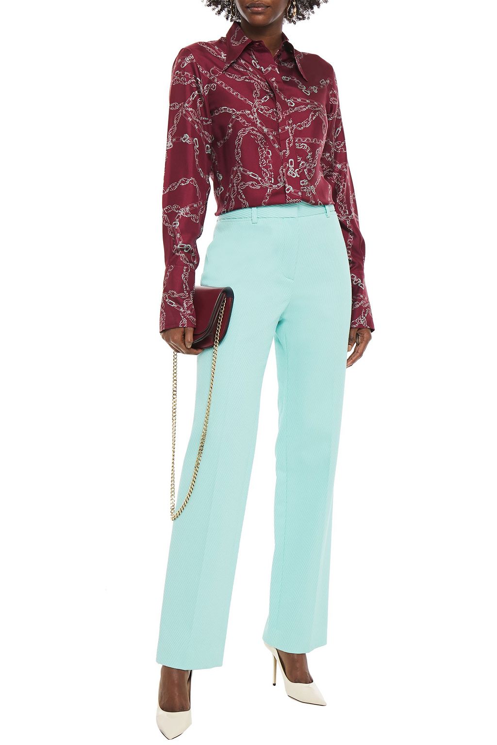 VICTORIA BECKHAM Textured cotton-drill straight-leg pants