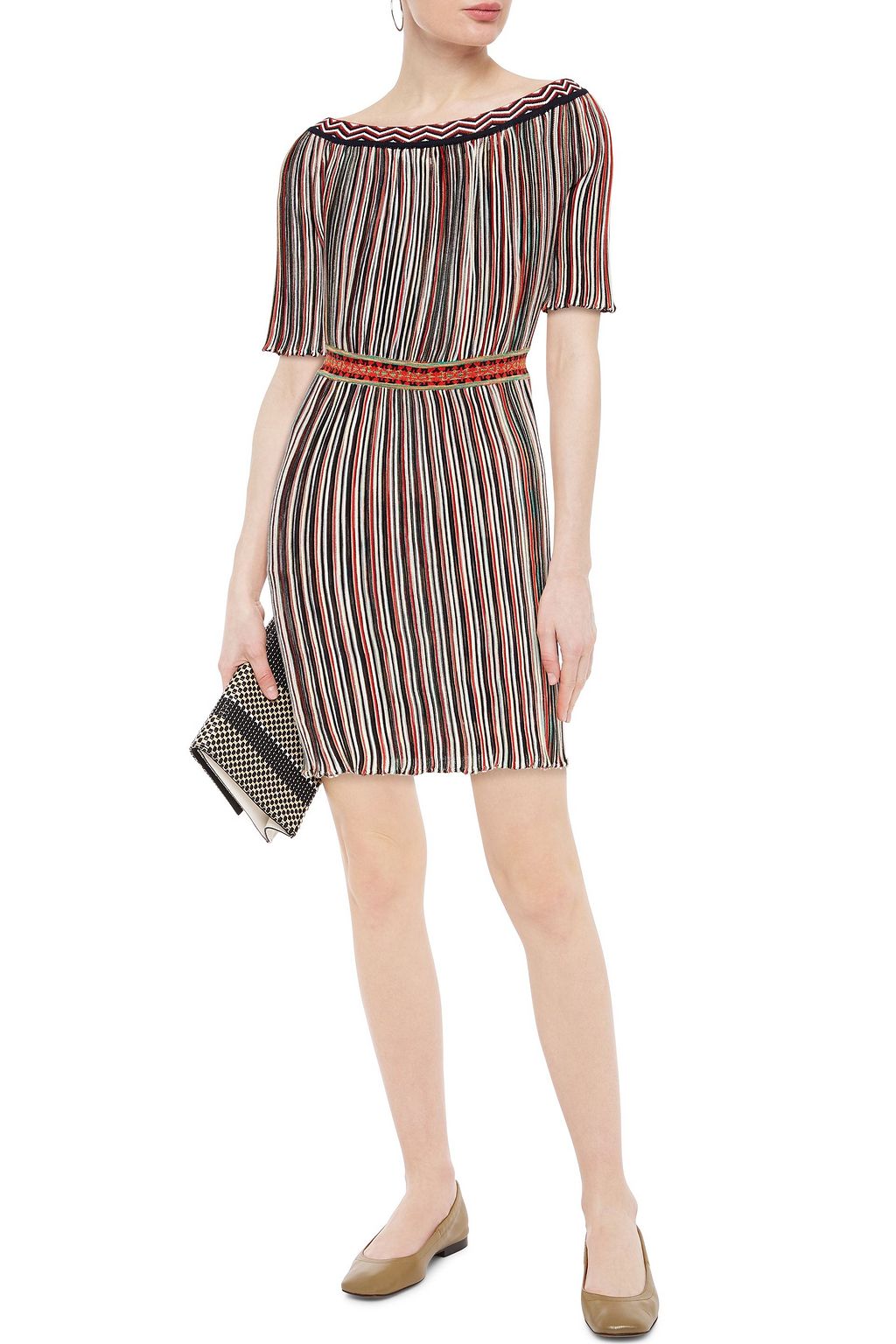 MISSONI Jacquard-trimmed ribbed-knit mini dress