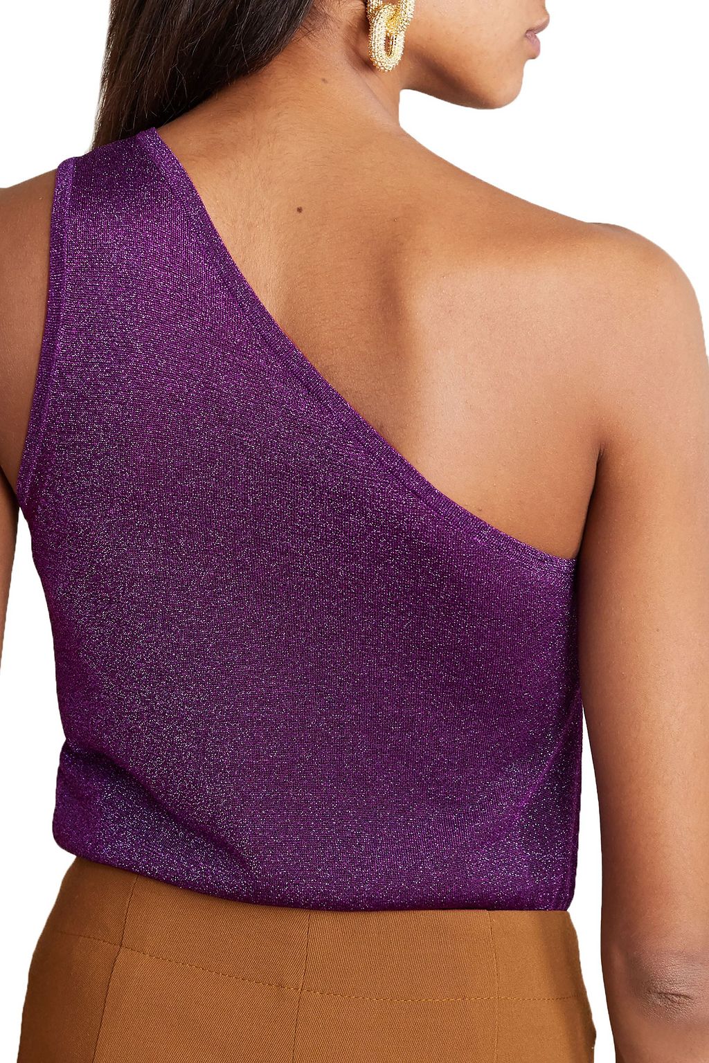 MISSONI One-shoulder metallic crochet-knit top