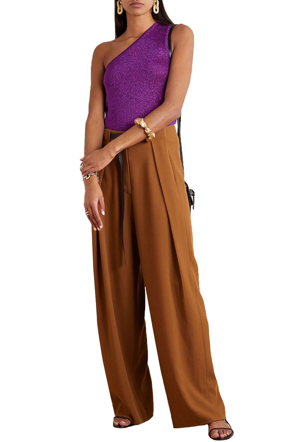MISSONI One-shoulder metallic crochet-knit top