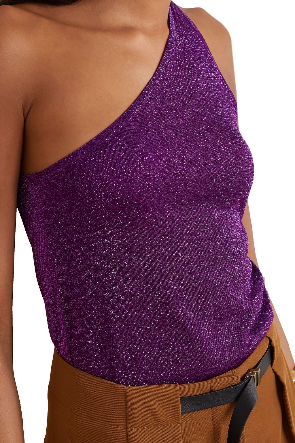MISSONI One-shoulder metallic crochet-knit top