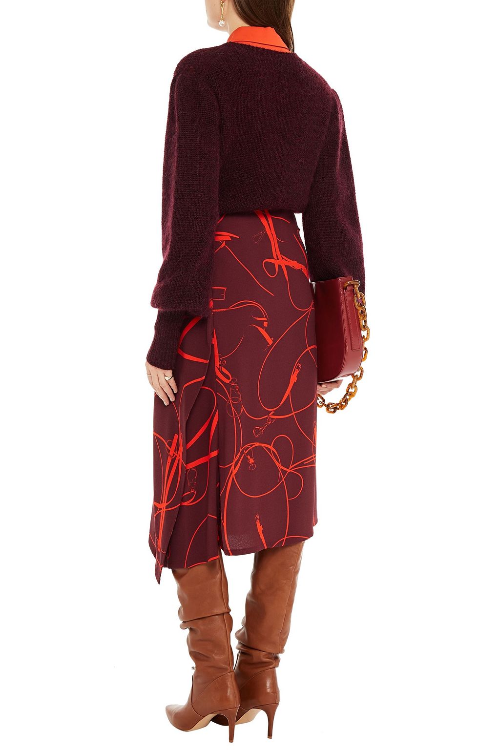 VICTORIA BECKHAM Asymmetric printed crepe midi skirt