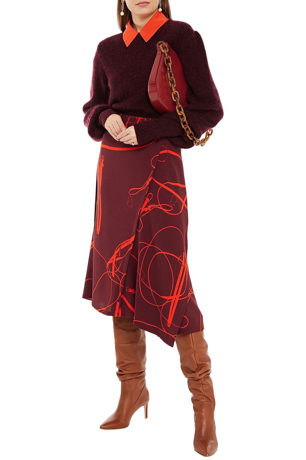 VICTORIA BECKHAM Asymmetric printed crepe midi skirt