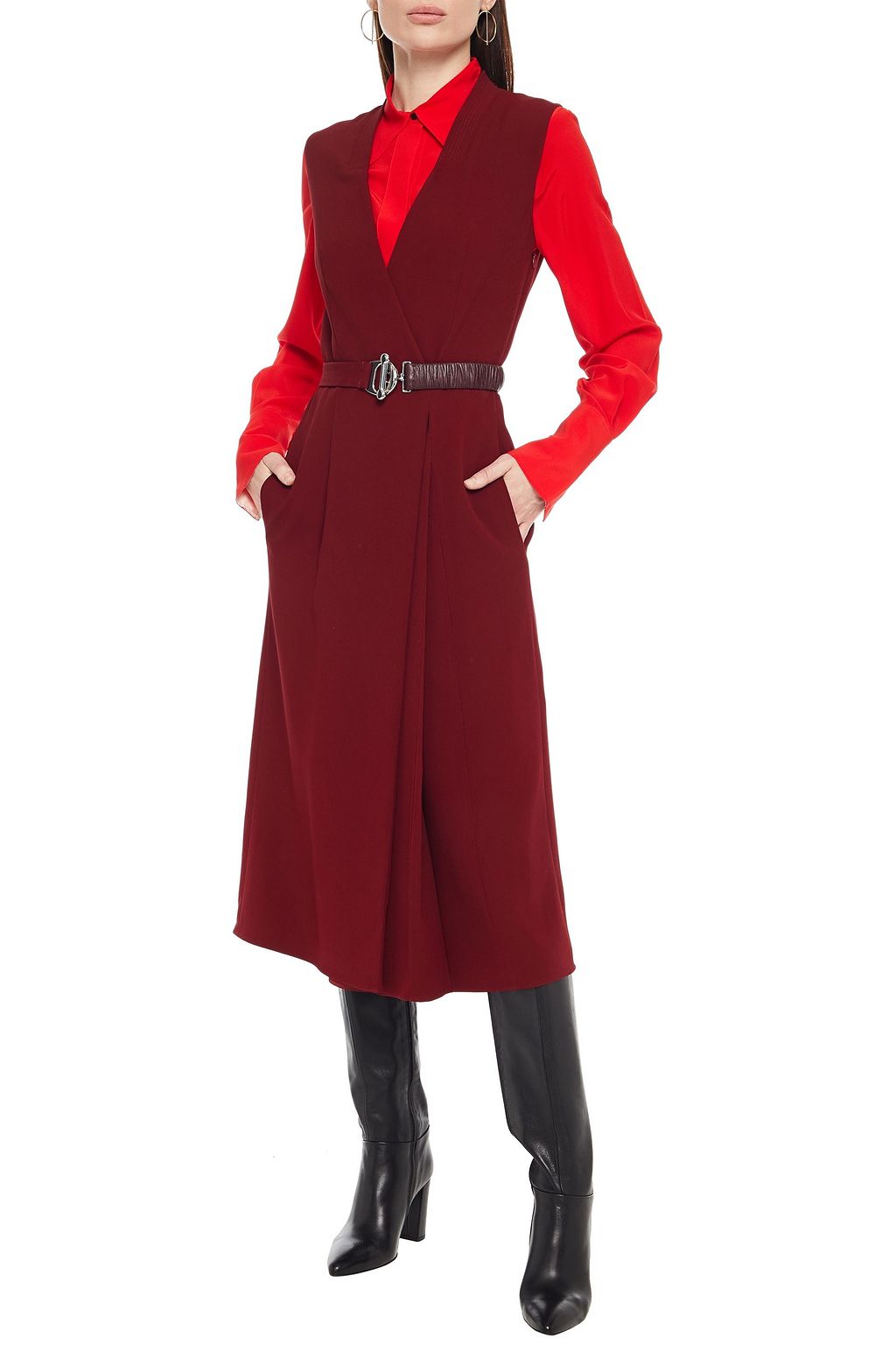 VICTORIA BECKHAM Belted pleated crepe midi dress