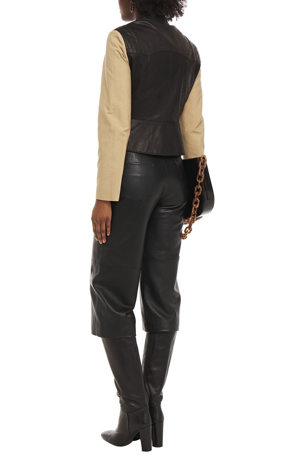VICTORIA BECKHAM Paneled leather and canvas biker jacket