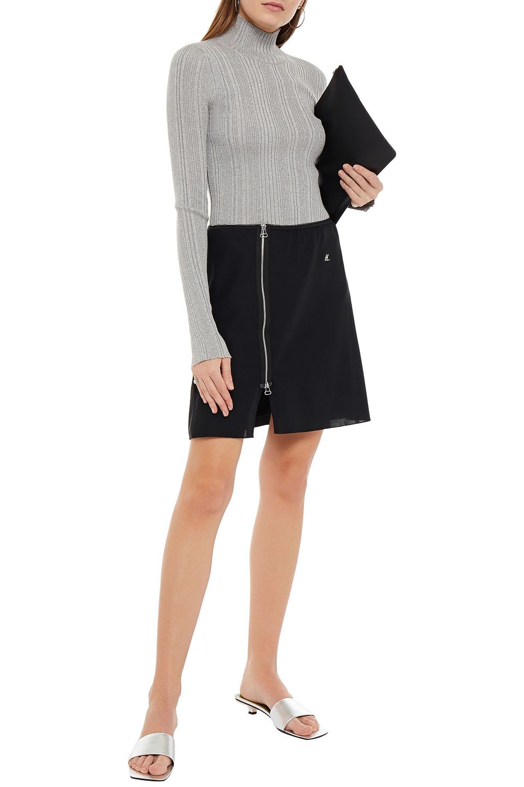 HELMUT LANG Embroidered stretch-jersey mini skirt