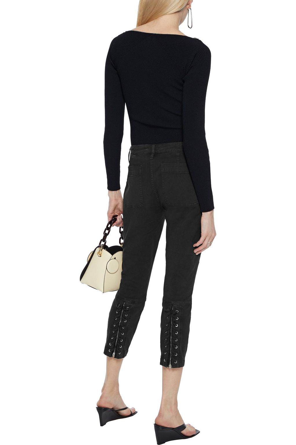 CURRENT/ELLIOTT The Weslan cropped lace-up cotton-blend twill skinny pants