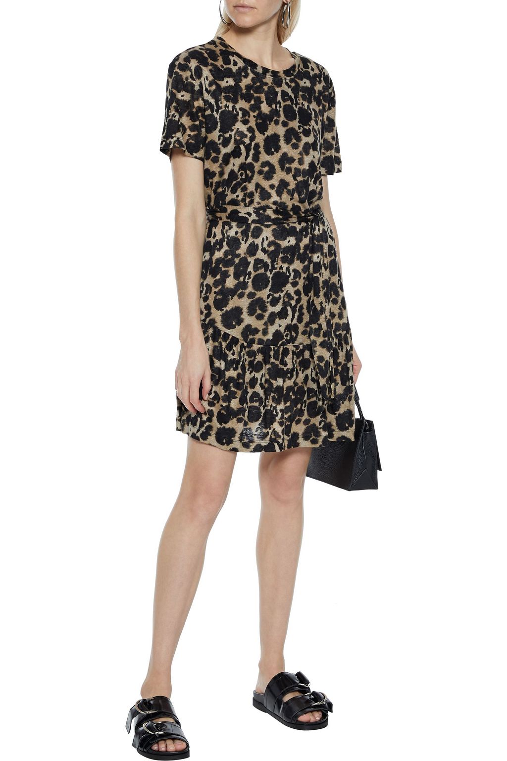 CURRENT/ELLIOTT The Crystal belted leopard-print linen-jersey mini dress