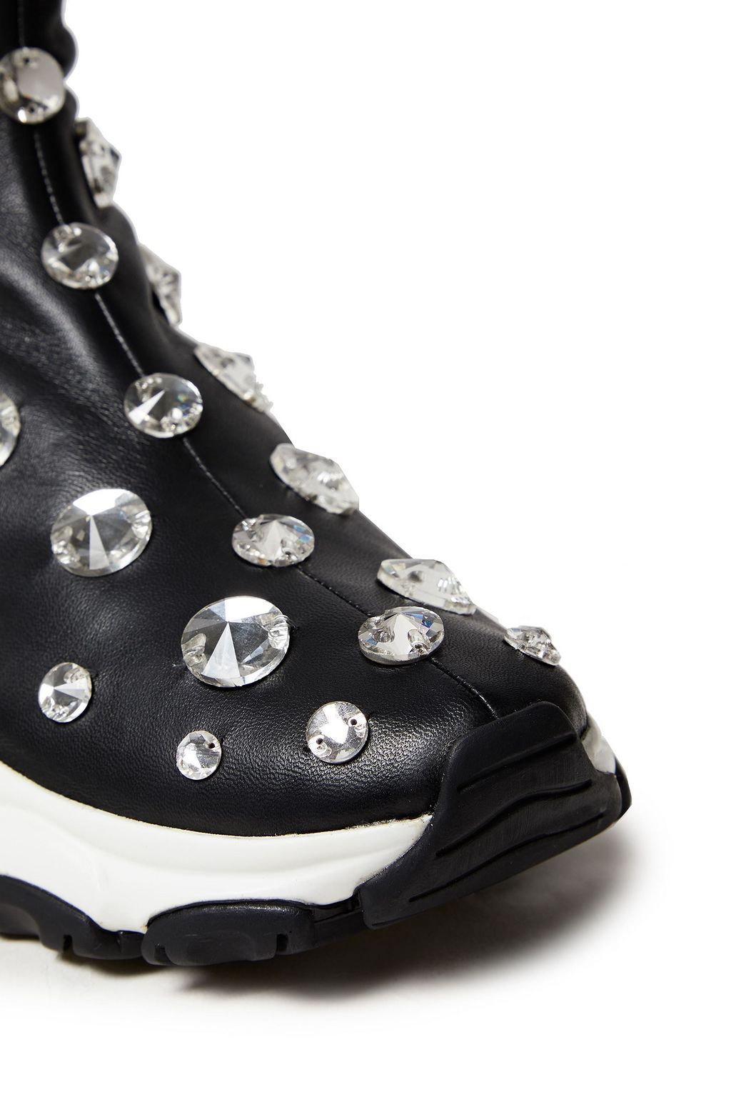 VALENTINO GARAVANI Crystal-embellished leather high-top sneakers