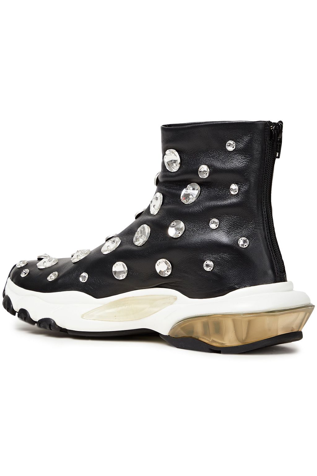 VALENTINO GARAVANI Crystal-embellished leather high-top sneakers