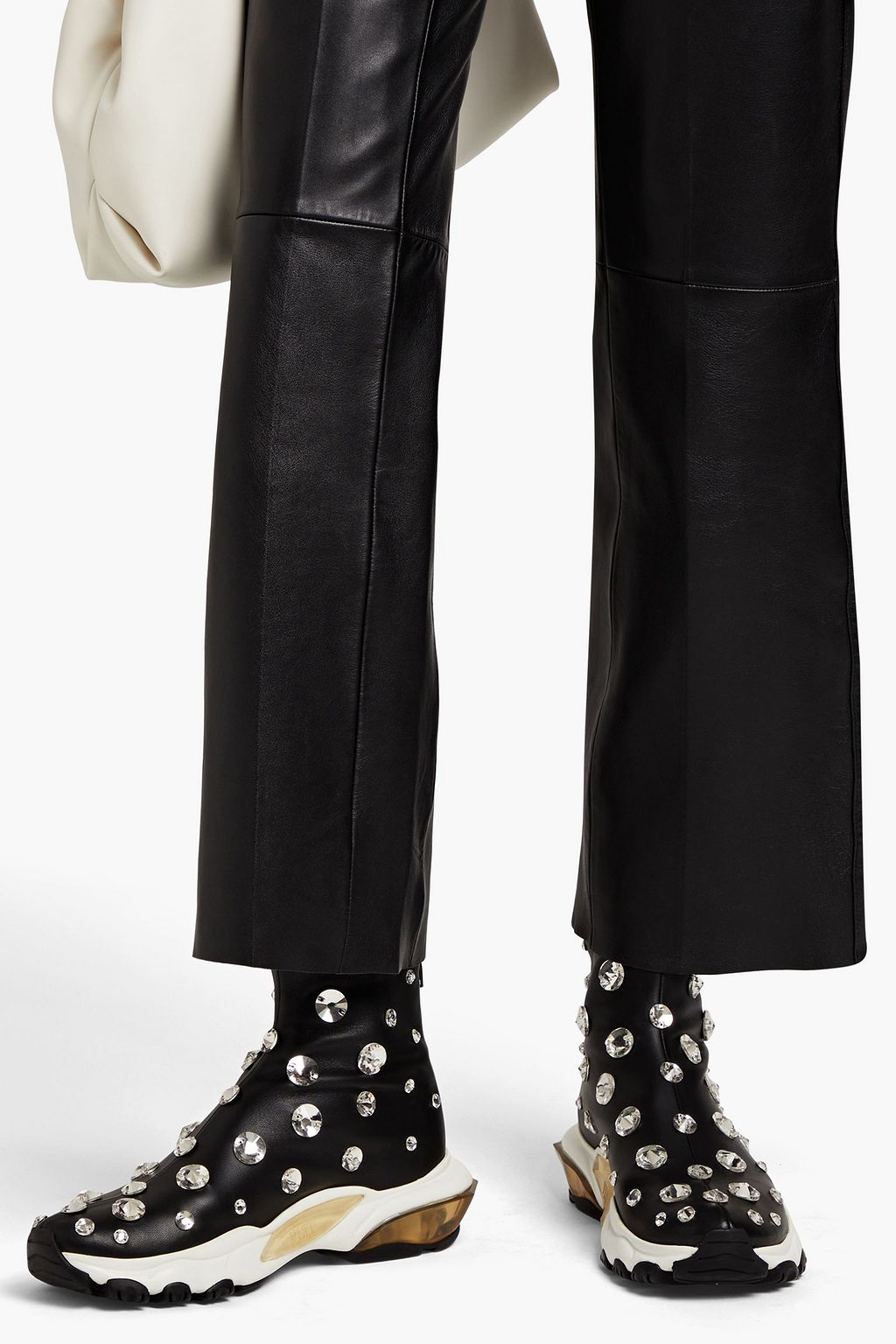 VALENTINO GARAVANI Crystal-embellished leather high-top sneakers