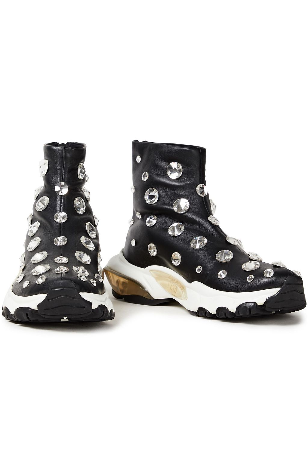 VALENTINO GARAVANI Crystal-embellished leather high-top sneakers