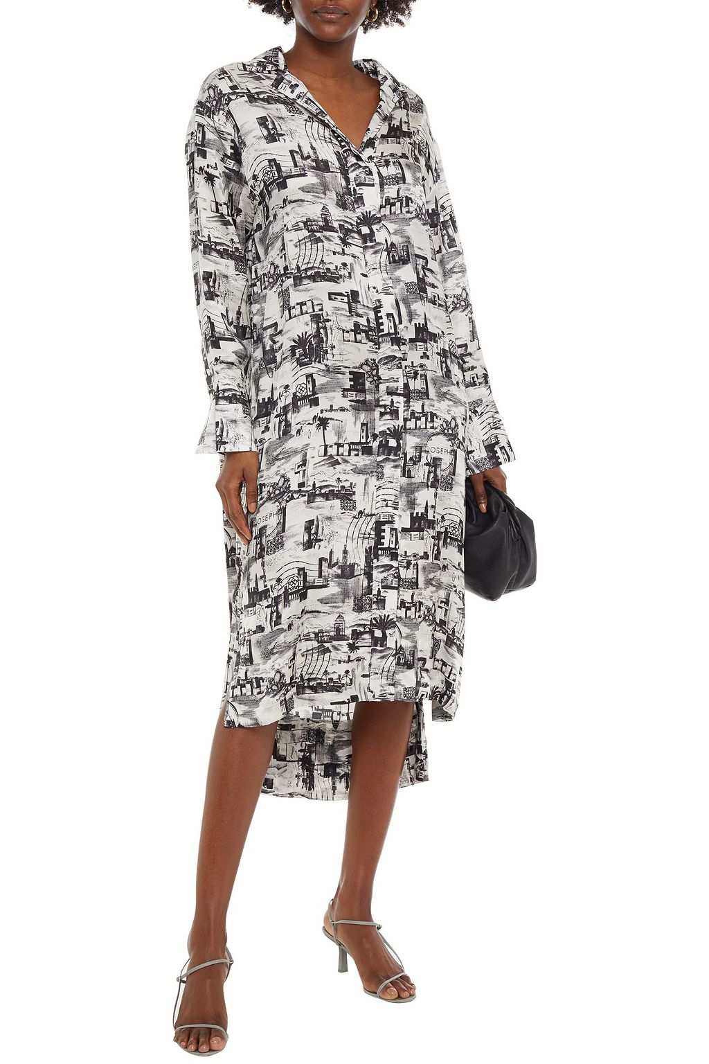JOSEPH Printed satin-twill midi shirt dress