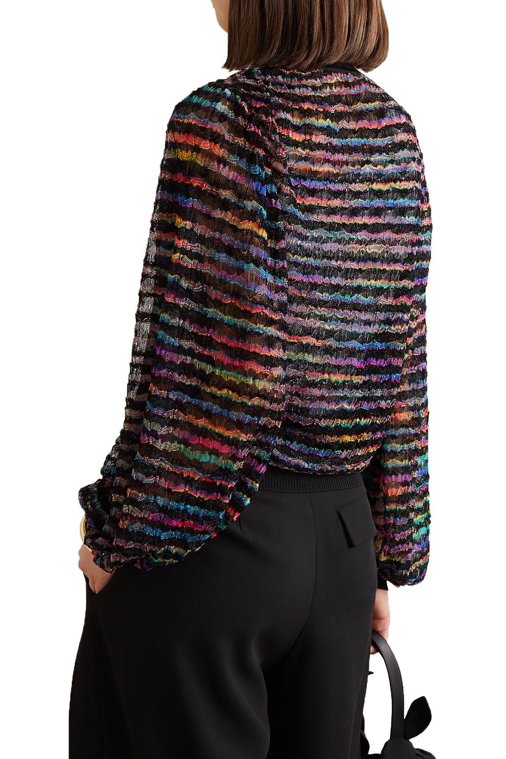 MISSONI Striped metallic crochet-knit cardigan